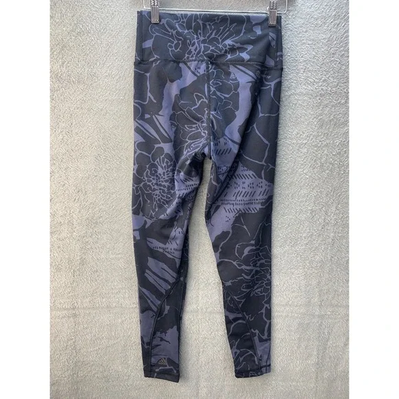 Adidas Womens Leggings Optime‎ Flower Print 7/8 Black Blue Athletic High Waist M - Picture 4 of 10